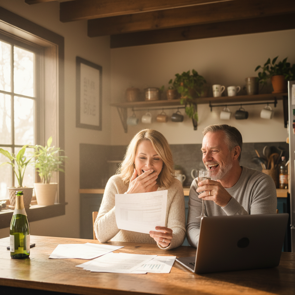Happy couple celebrating debt freedom