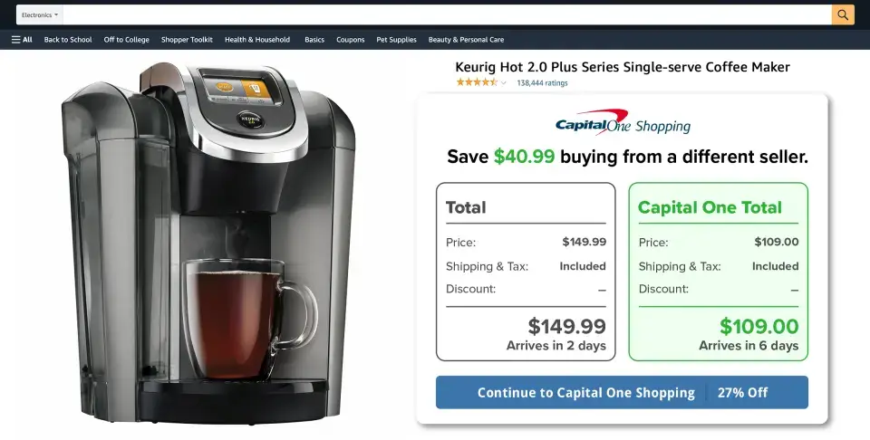 Product comparison showing savings