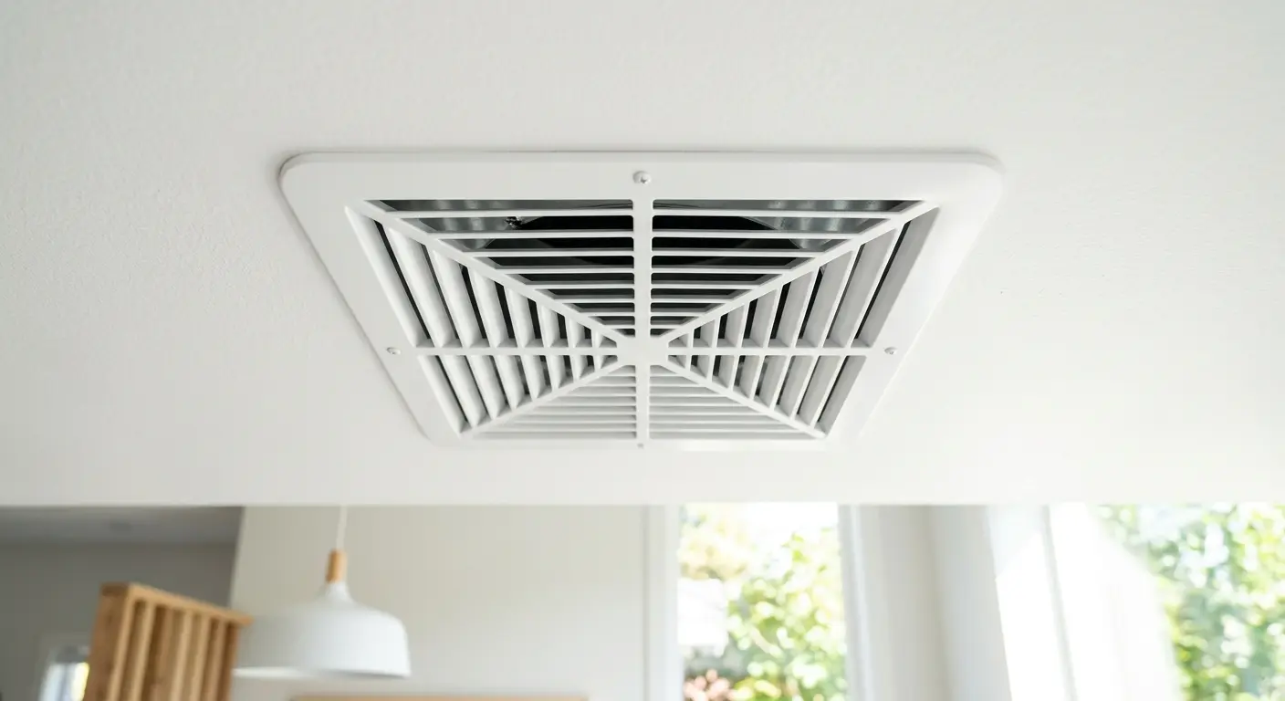 Spotless white ceiling vent grille after professional cleaning