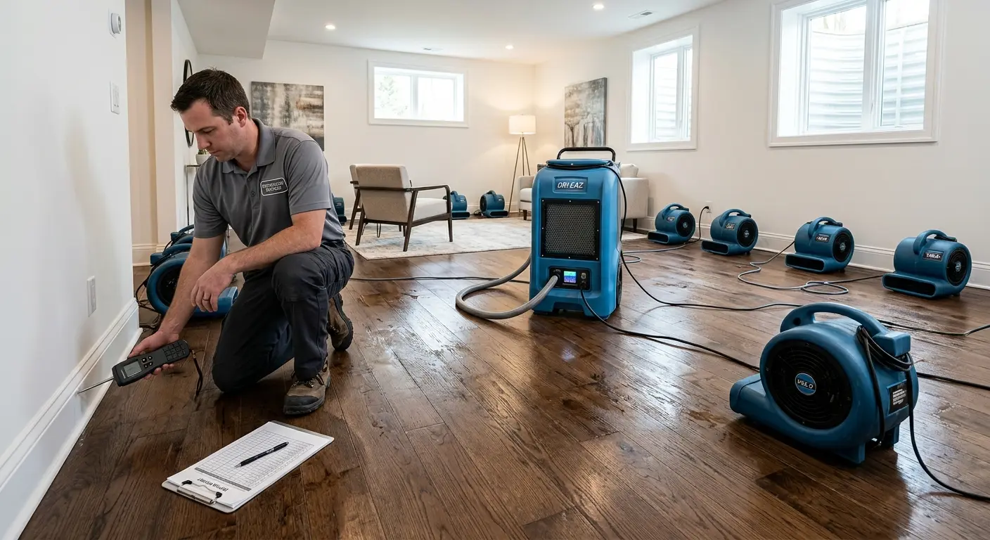 Technician checking moisture levels during drying