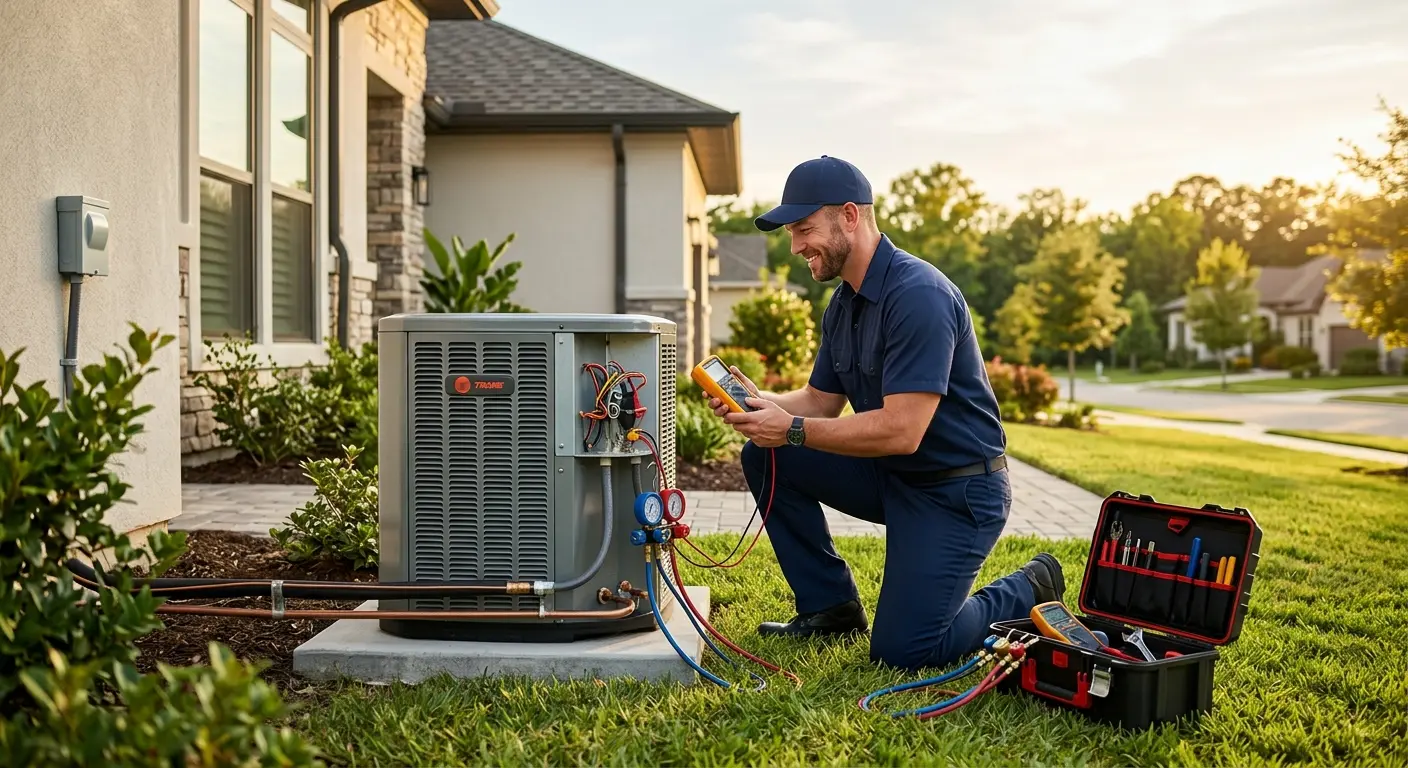 HVAC technician servicing an air conditioning unit