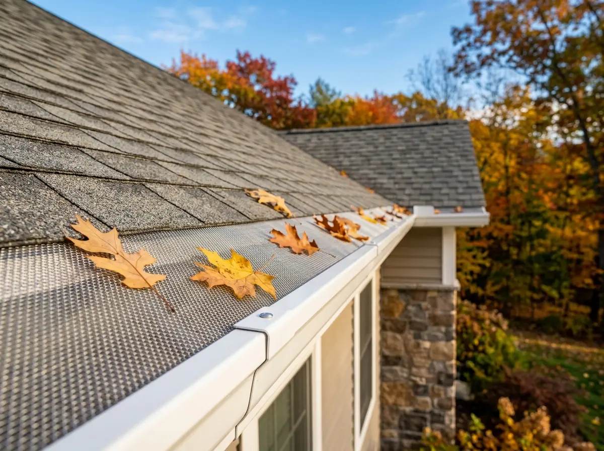 Leaf guard installed along a residential gutter