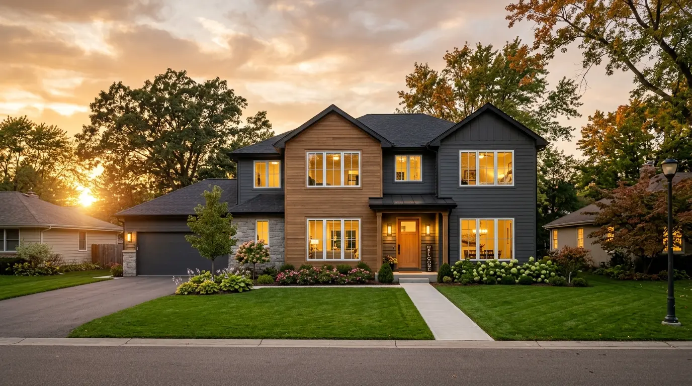 Suburban home with energy-efficient replacement windows
