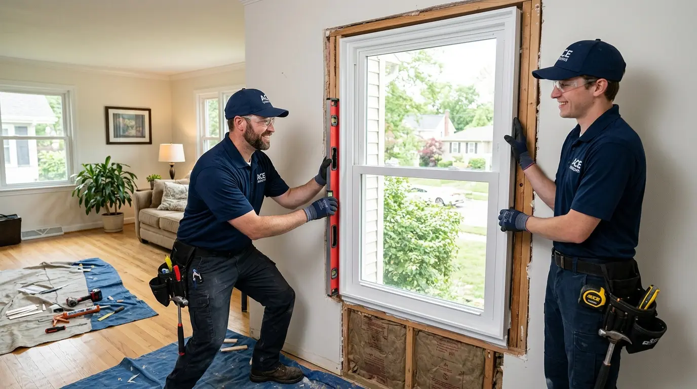 Professional installer fitting a replacement window