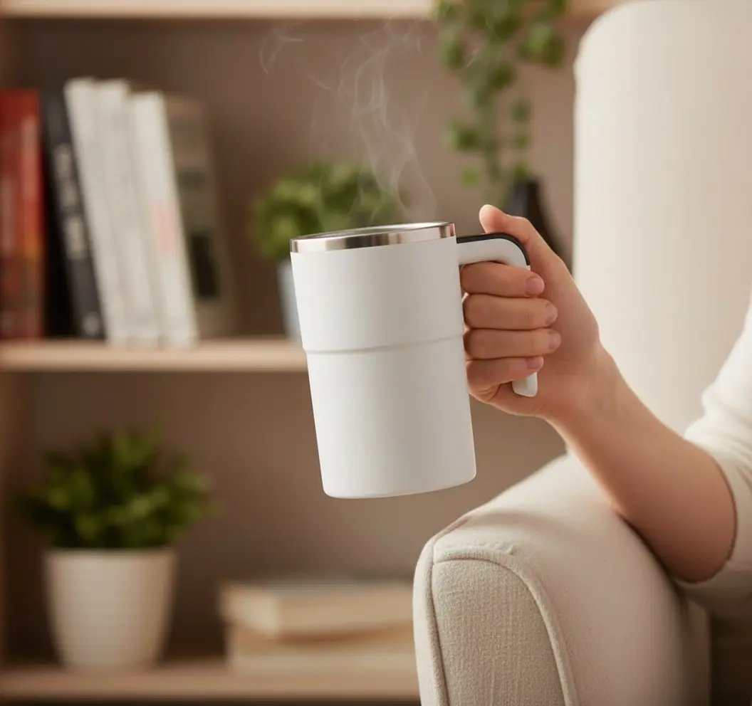 MixMug lifestyle - kubek trzymany w ręce w pokoju