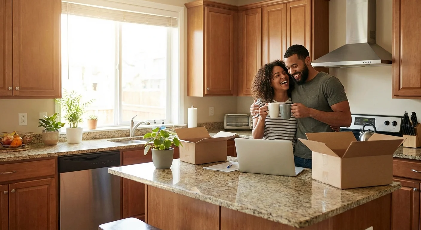 Couple celebrating credit approval