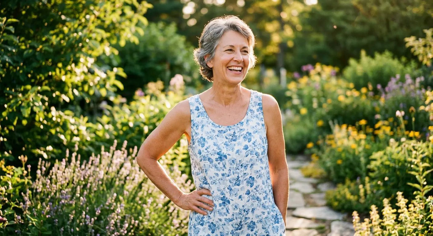 Confident woman wearing sleeveless dress
