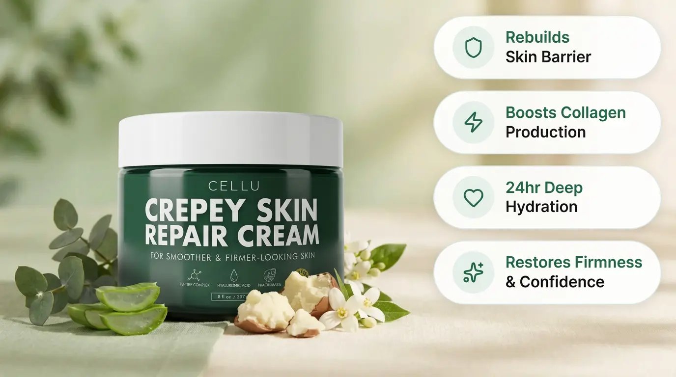 Cellu Crepey Skin Repair Cream with natural botanicals